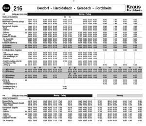 Linienverkehr Forchheim, Omnibus Kraus, Jahresfahrplan 216